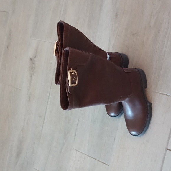 NEW COACH Lilli Leather Lug Sole Riding Platform Boots Sz 6B Walnut #20299953 - Picture 14 of 16